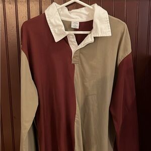 Urban Outfitters Red and Tan Casual Button Down Shirt